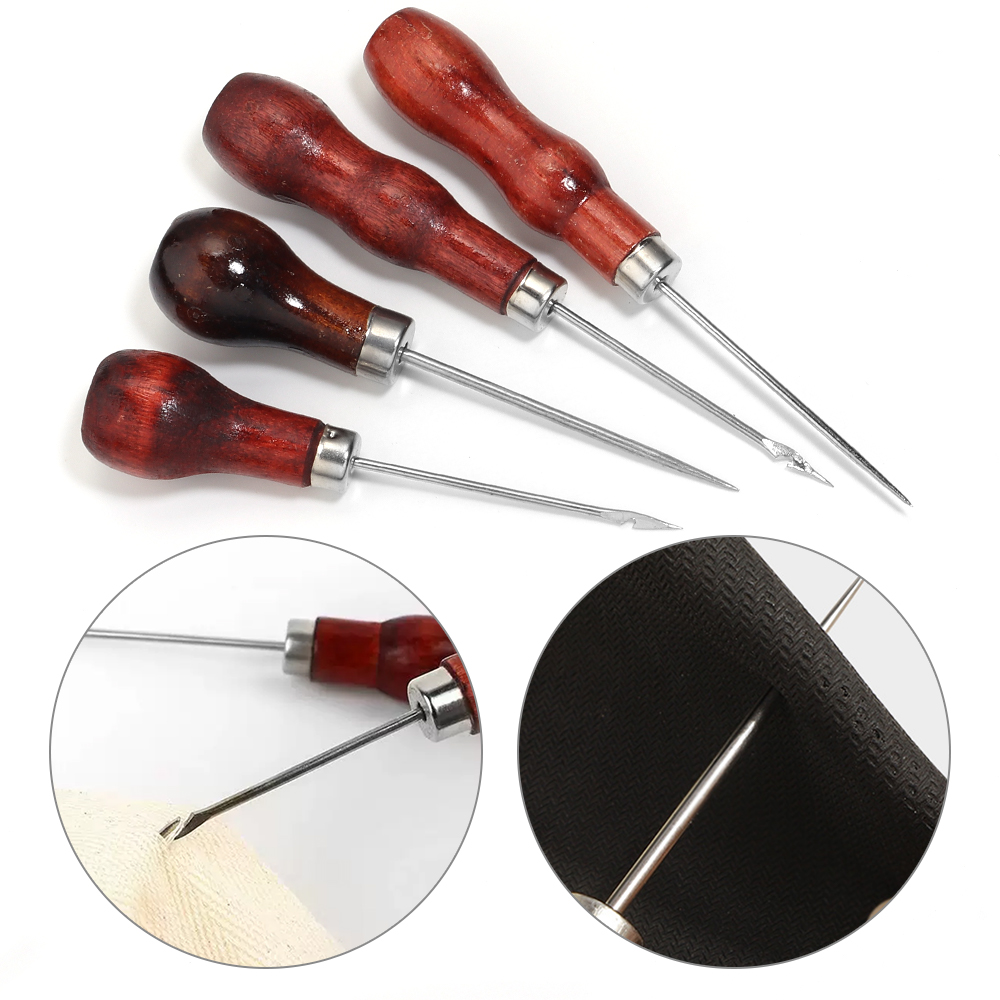 Leatherwork Punching Tool - مقبض خشبي Awls لتقوم بها بنفسك