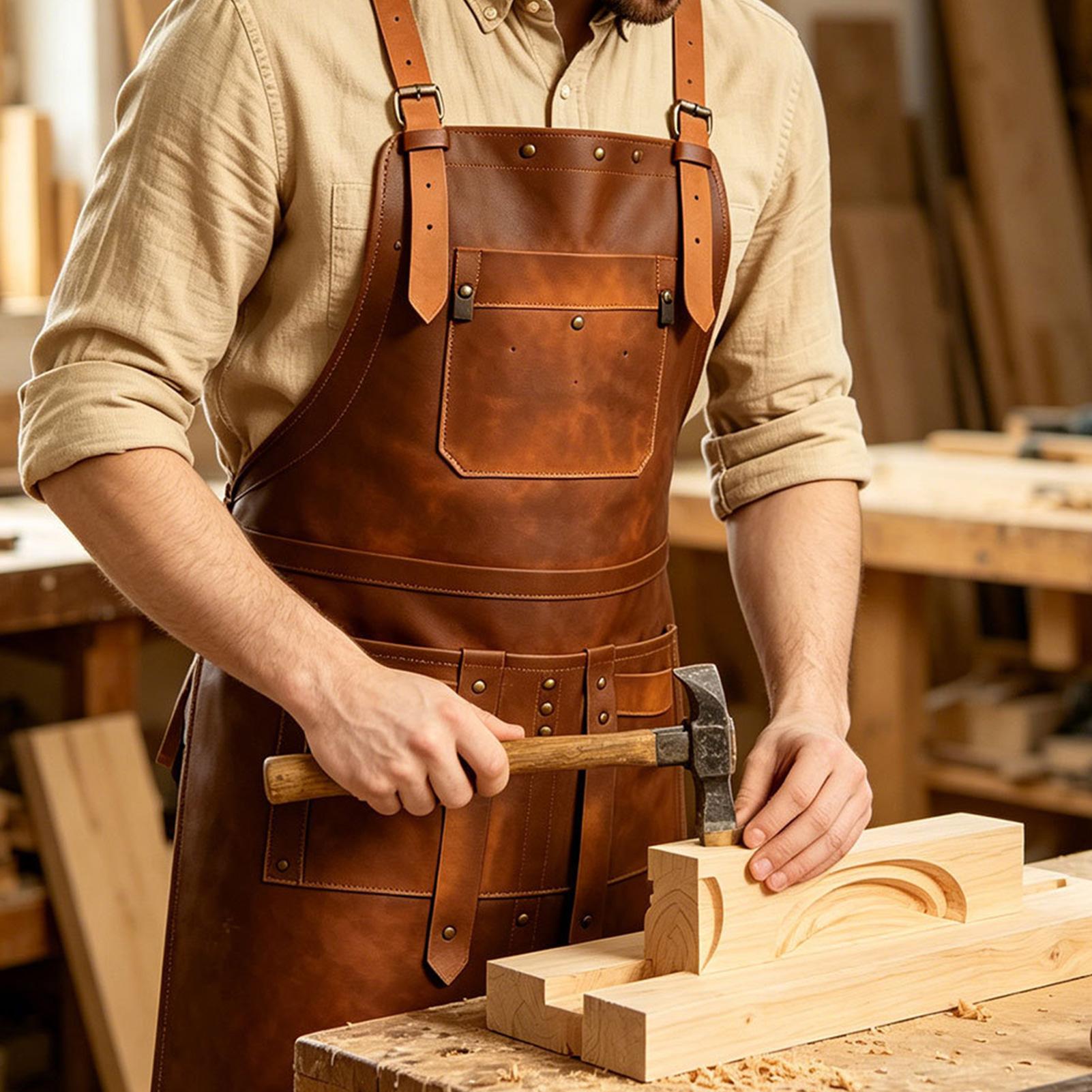 Leatherwork Apron - مريلة جلدية متعددة الجيوب مقاومة للماء