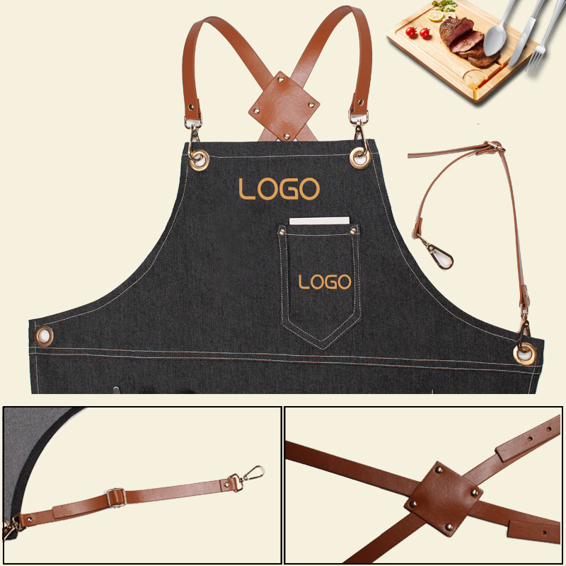 Leatherwork Apron - مريلة عمل من قماش الدنيم بأشرطة