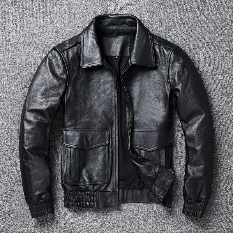 Leather Work Jacket - معطف كلاسيكي للرجال من جلد البقر