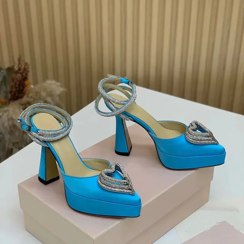 Leather Work Heels - منصة كريستال الحب الديكور الصنادل مثير