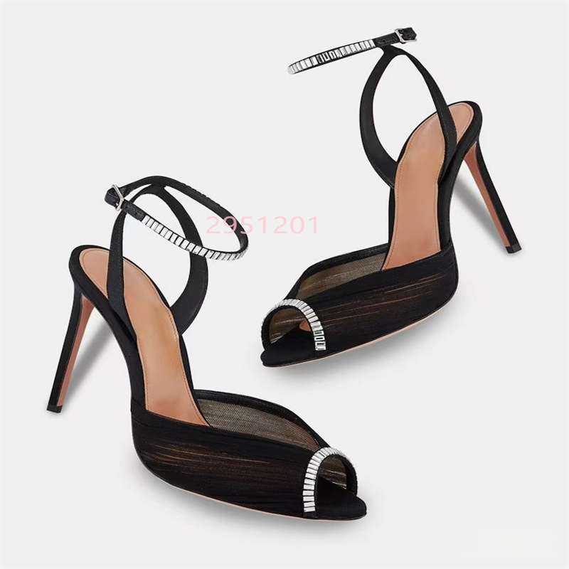 Leather Work Heels - صنادل نسائية كريستال على شكل حرف